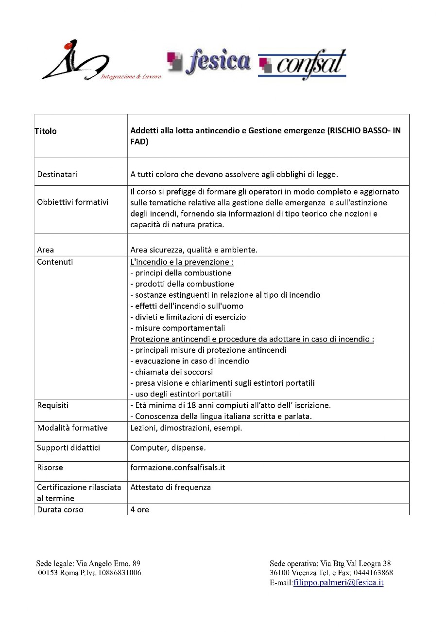 Corso FAD Addetti Antincendio Studio Amich Consulting Engineers